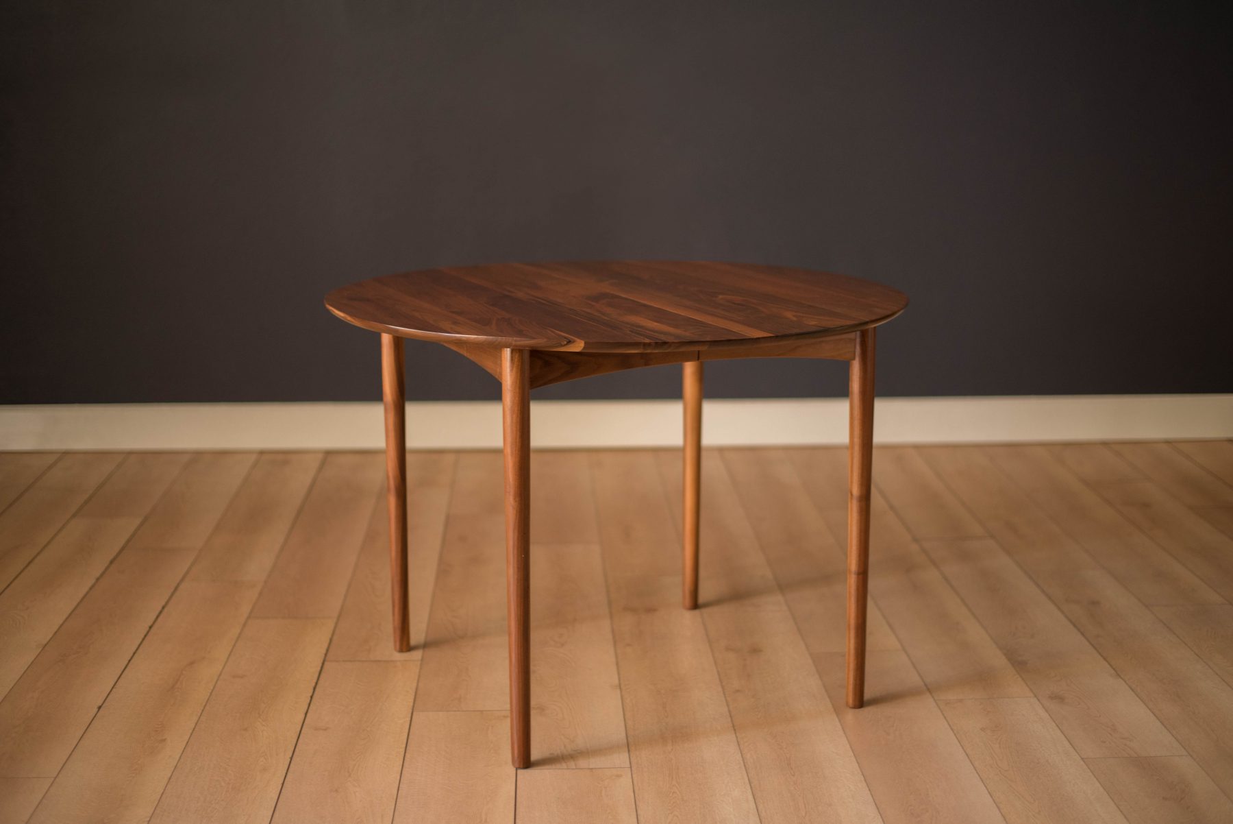 Mid-Century Modern Solid Walnut Round Extension Dining Table - Mid ...